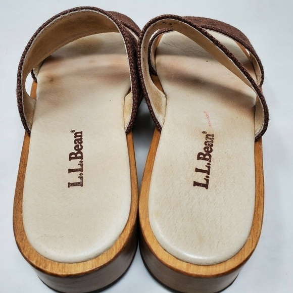 LL BEAN Leather Strappy Slip On Sandal Brown Weave - Picture 8 of 10